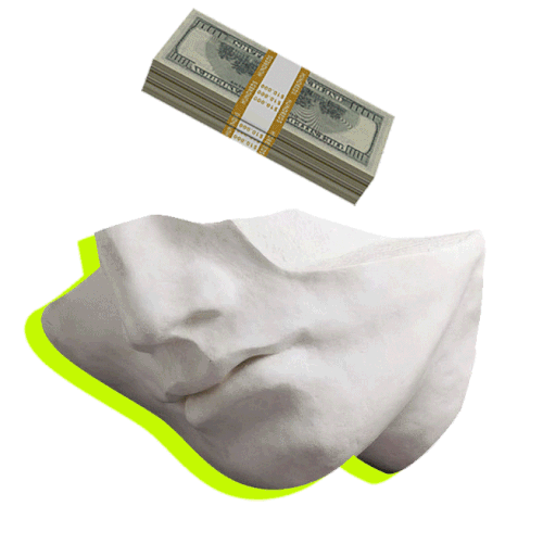 A banknote morphing into a human profile